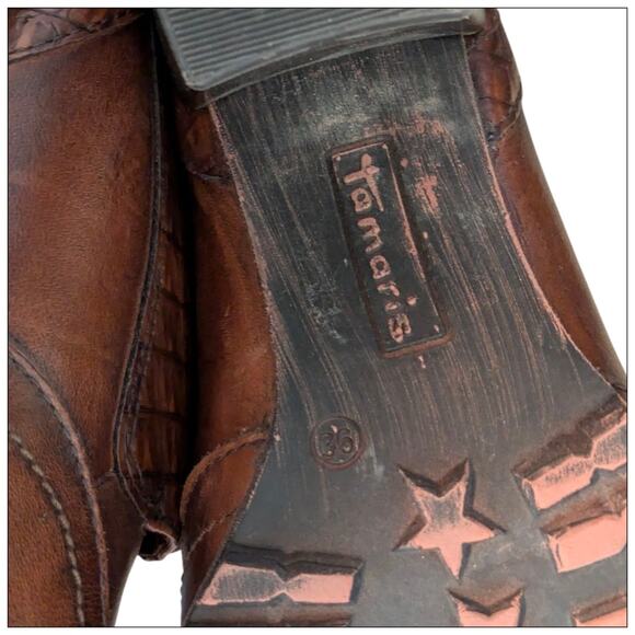 Brown Leather TAMARIS Lace Up Oxford Style Crocodile Print Derby Shoes Size 5.5 - Picture 4 of 6